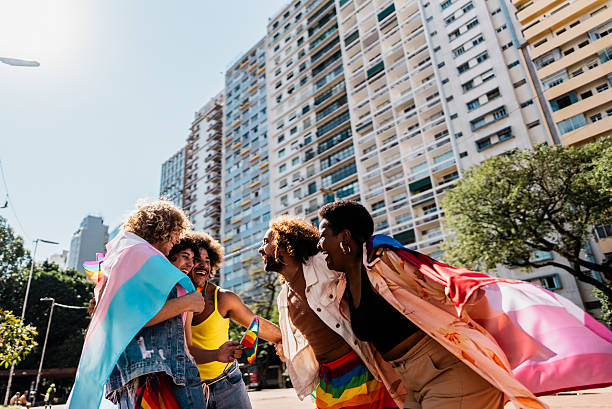 istock Diverse group celebrates LGBTQIA+ pride on the city 2220591822