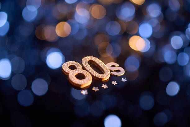 istock Glittering 80s Typography on Sparkling Bokeh Background in Retro Celebration Theme 2220592110
