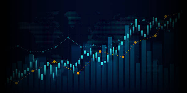 istock Abstract financial graph with up trend line chart in stock market on blue colour background 2220593177
