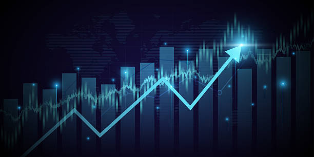 istock Technology financial graph with arrows and uptrend line in stock market background 2220593314