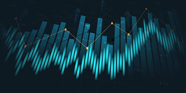 istock Abstract financial graph with up trend line chart in stock market on blue colour background 2220593664