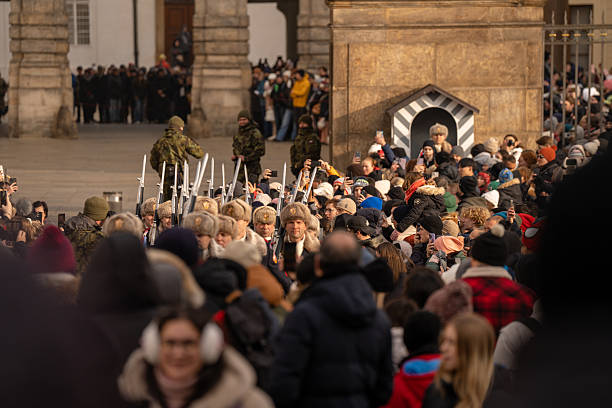 Prague, Czech Republic - December 28, 2024: Prague Castle Guard ceremonial changing of the shift