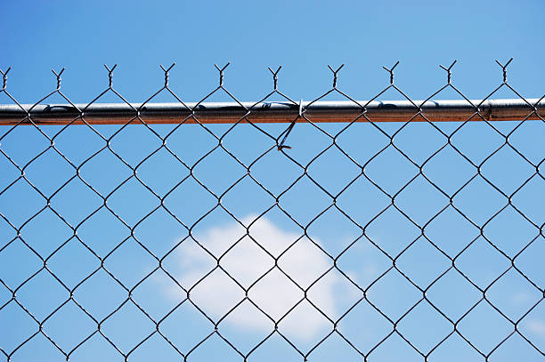 istock iron chainlink fence against sky 2220617405