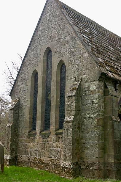 istock Old stone building with stained glass windows 2220617563