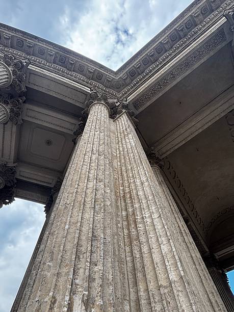 istock Cathedral columns view from bottom to top of the sky 2220620544