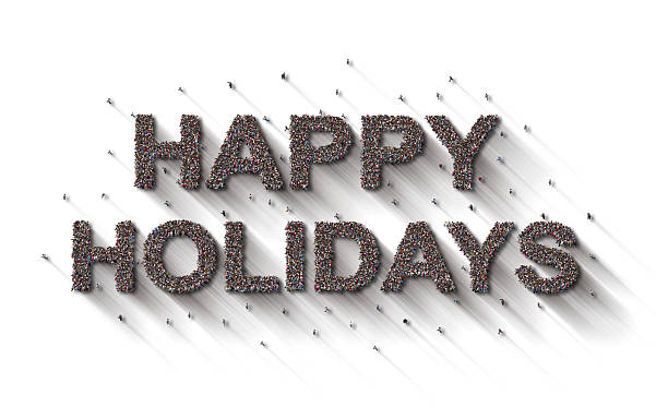Large group of people forming Happy Holidays lettering text