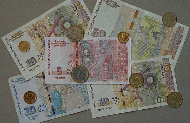 istock Bulgarian leva banknotes and coins arranged on neutral background. Bulgarian Levs. Bulgarian National Currency. Bulgarian National Bank 2220623810