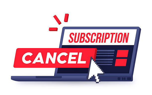 Unsubscribe Streaming Service Notification Message Laptop Unsubscribe notification message laptop cursor streaming service. subscription stock illustrations