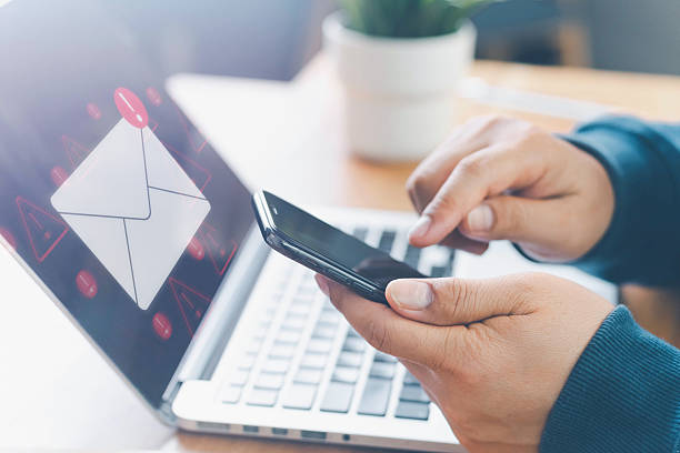 istock Email inbox alert and spam virus with warning, email security protection alert, new email notification and internet communication concept, email technology icon, junk mail compromised information 2220633369