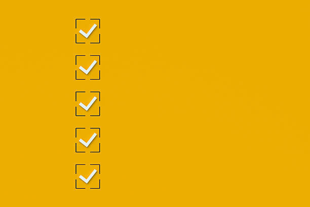 istock Checklist concept. Survey question form. Target planning. Task list. Voting in the referendum. Checkmark in checkbox on yellow background. Copy space. 3d render 2220634195