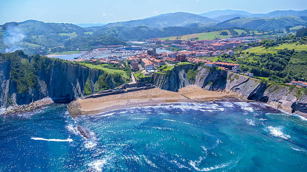 istock Zumaia beach and flysch cliffs in basque country, spain, during summer 2220634976