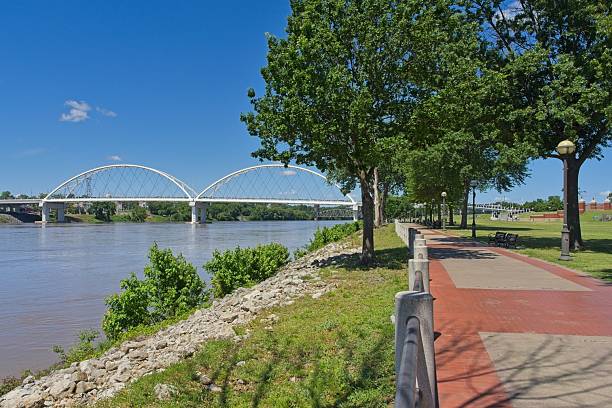 istock The River Trail public park with double arch bridge in background 2220635286