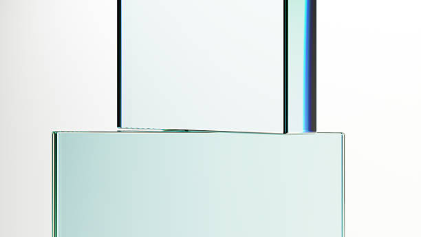 istock Color translucent glass blocks spin and rotate on white background lenses, 3D Illustration 2220638254