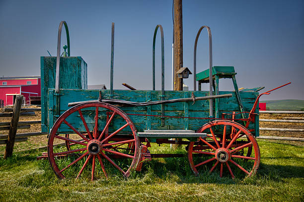 Longview, Alberta - June 8, 2025: Equipment on the Tongue Creek Ranch at sunset