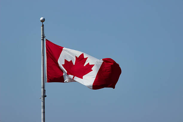 istock Canadian Flag in Sky Blue Background 2220643221