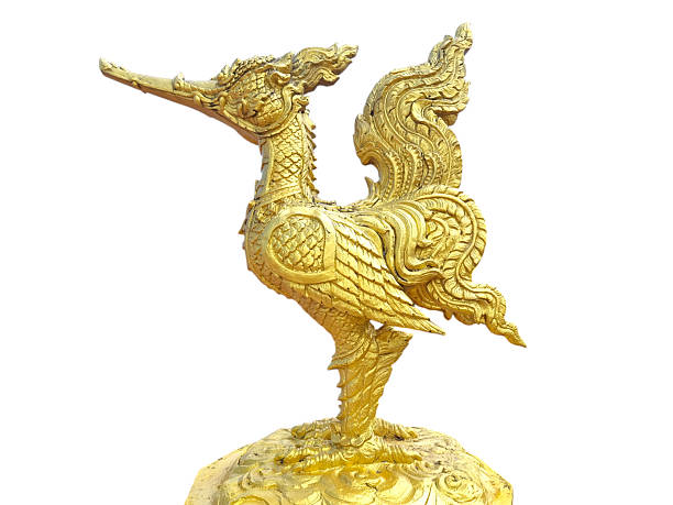 istock Majestic Golden Thai Hong Statue on White Background 2220646595