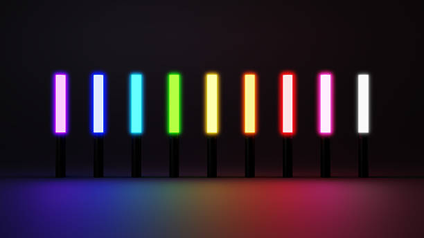 istock 3D Illustration.Nine colorful penlights on black background. (Horizontal) 2220651865