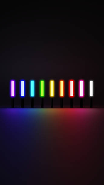 istock 3D Illustration.Nine colorful penlights on black background. (Vertical) 2220651866
