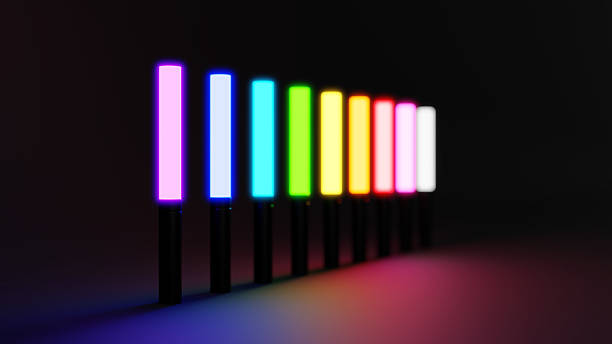 istock 3D Illustration.Nine colorful penlights on black background. Image seen from an angle. (Horizontal) 2220651867