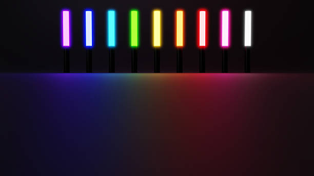 istock 3D Illustration.Nine colorful penlights on black background.Copy space. (Horizontal) 2220651868