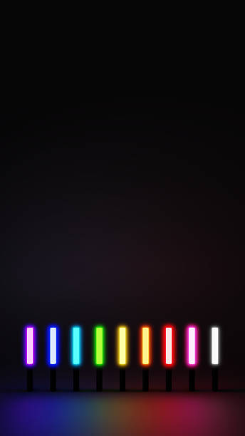 istock 3D Illustration.Nine colorful penlights on black background.Copy space. (Vertical) 2220651871