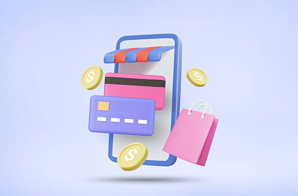 istock 3D Vector Illustration Render of Credit Card on Mobile Online Shop Screen, Shopping Bag and Floating Gold Dollar Coins, Shopping and Buying Concept, Fast Digital Payment, Ecommerce App. 2220654270