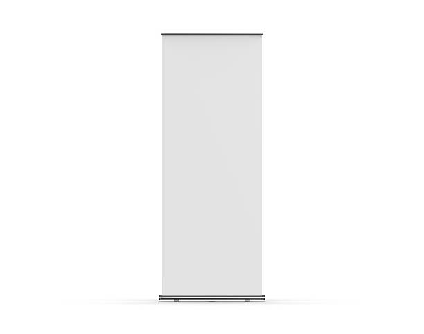 istock Blank standee roll up banner mockup template on isolated white background, 3d illustration 2220666300