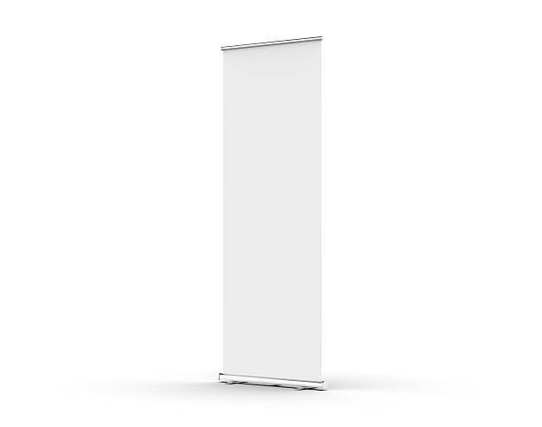 istock Blank standee roll up banner mockup template on isolated white background, 3d illustration 2220666301