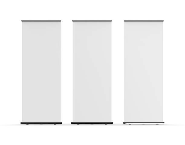 istock Blank standee roll up banner mockup template on isolated white background, 3d illustration 2220666304
