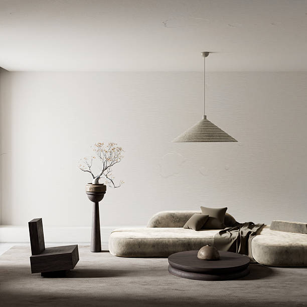 istock Minimalist elegance in a serene living room. 3D illustration 2220673720