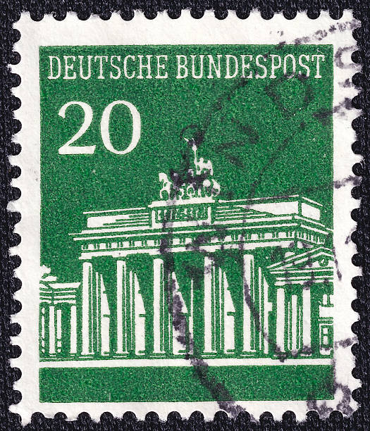 Brandenburg Gate on a 1966 Germany vintage postage stamp. Brandenburg Gate Series.