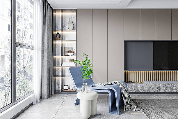 istock Contemporary Lounge-Elegant Sofa, Chic Decor, and a Unique Textured Feature Wall 2220682188