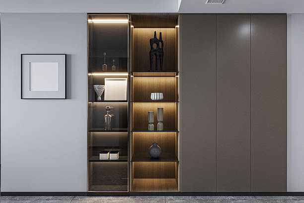 istock Stylish Wall Unit- Modern Display Shelves Featuring Marble and Artistic Vases 2220682324