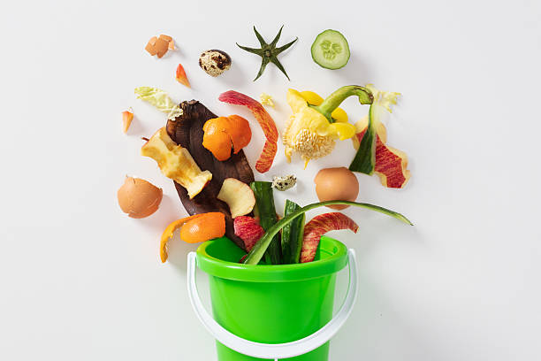 istock Organic waste for compost. Kitchen scraps in green bin for recycling 2220682329