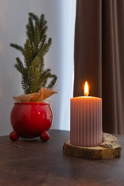 istock Christmas decorations candle and Christmas tree 2220687476