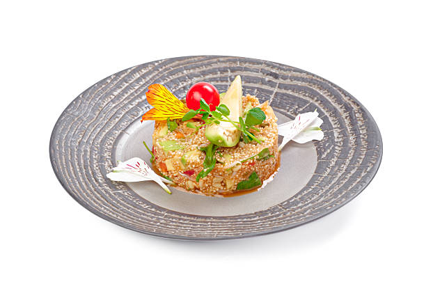 Salad with quinoa and vegetables isolated on white background
