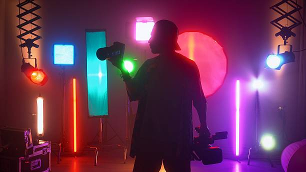 istock Professional filming pavilion with lighting equipment. Backstage. 2220690129
