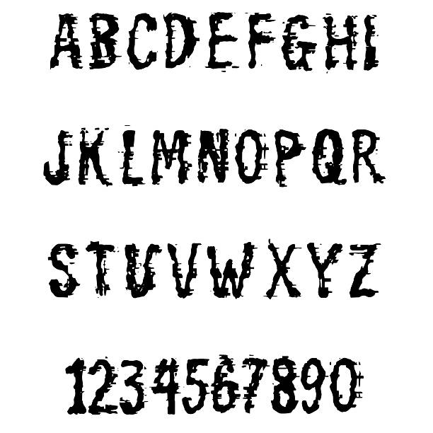 istock Messy Glitch Typewriter Skinny typography font lettering ABC cartoon vector text 2220691517