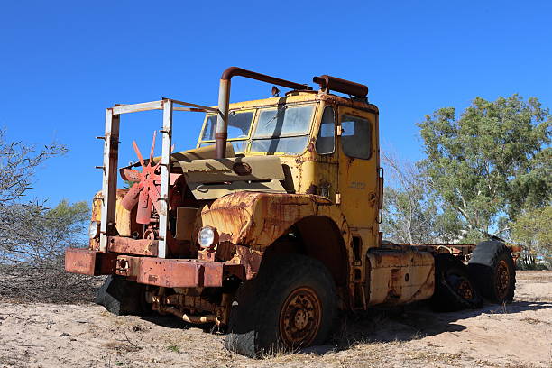 istock Old, rusty, modified truck, abandoned in remote Australian Outback, amongst Eucalyptus trees. History, nostalgia, scrap, collection, travel and tourism 2220693443