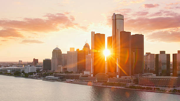 istock Golden Sunset Over Detroit Skyline Reflecting on the Waterfront 2220707975