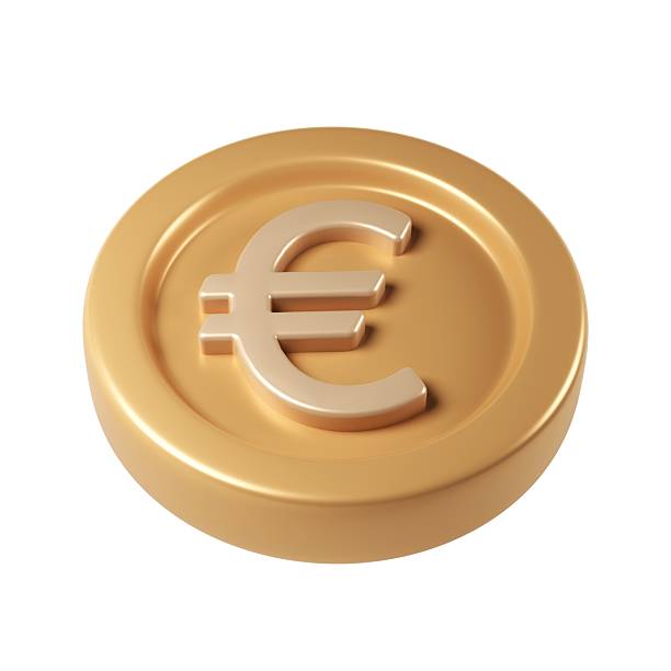 istock Golden 3d render icon euro coin spinning, metallic surface financial digital rendering backdrop transparent with for design graphic gleaming, 2220708045