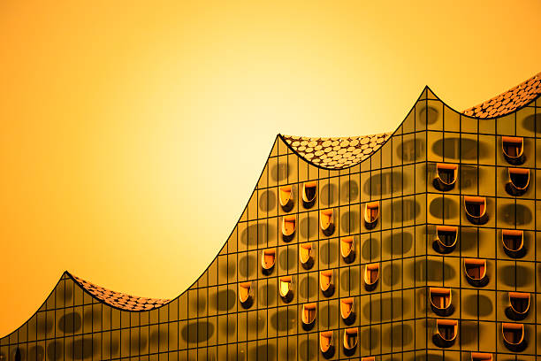Hamburg, Germany - May 11, 2025: Elbphilharmonie Close-Up in Sunset Light -  Illustrative Editorial Architectural Detail