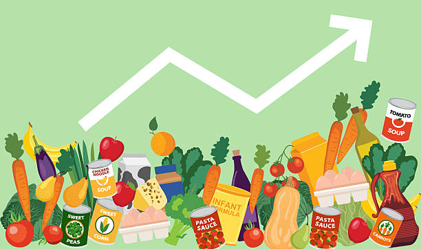 Food Inflation Concept A Rising Arrow Dollar Symbol Food Inflation Concept. Easy to edit. Comes with a high resolution jpeg. green apple on green background stock illustrations