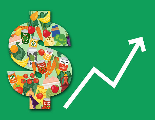 Food Inflation Concept A Rising Arrow Dollar Symbol Food Inflation Concept. Easy to edit. Comes with a high resolution jpeg. green apple on green background stock illustrations