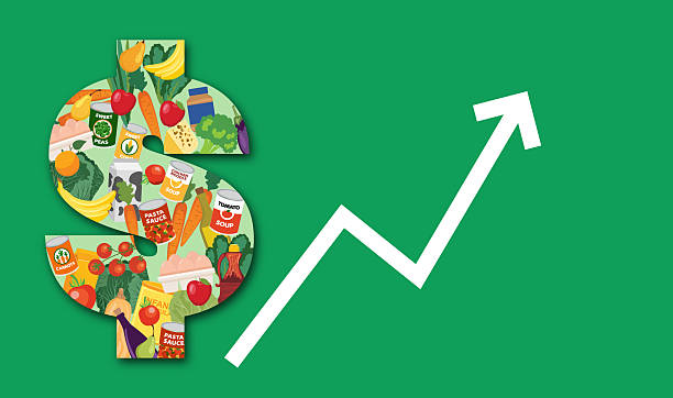 Food Inflation Concept A Rising Arrow Dollar Symbol Food Inflation Concept. Easy to edit. Comes with a high resolution jpeg. green apple on green background stock illustrations