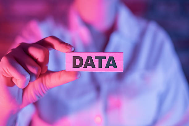 Data Concept, Woman Hand Showing a Wooden Block with the Word Data