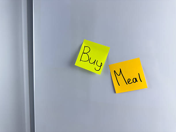 istock Reminder on refrigerator with inscription buy meal 2220717133