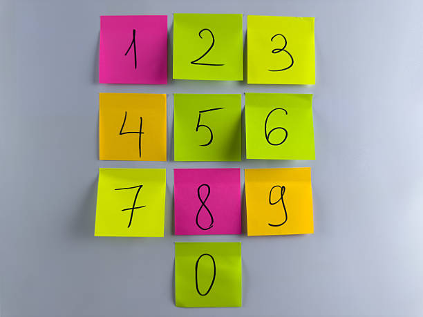 Easy to remember numbers for small child with help of sticky notes. Simple way to remind child about numbers with colored cards. Memory training and teaching mathematics from early age