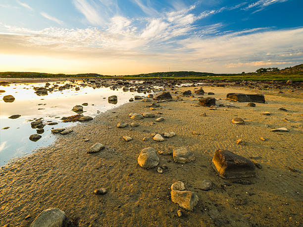 istock Coastal scenery in Sweden featuring serene waters and scattered rocks during sunset 2220733031