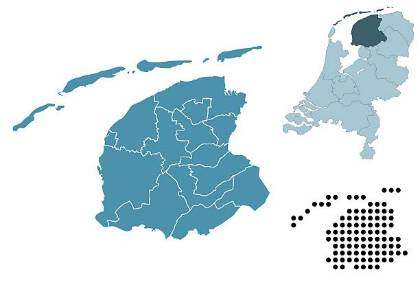 stockillustraties, clipart, cartoons en iconen met set maps of friesland province - groningen stad